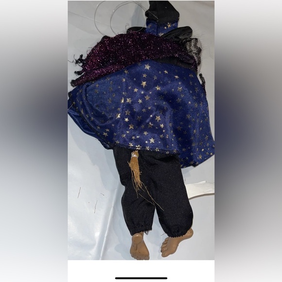GANZ WITCH scary DOLL 15” Purple Cape Black Hat Gold Star Dress ON BROOM creepy - Picture 9 of 11